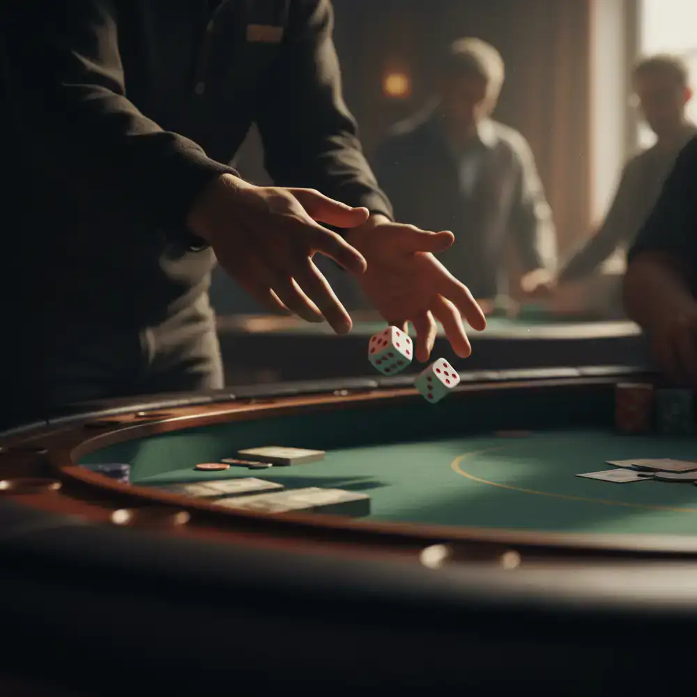 Speler die dobbelstenen gooit aan een craps-tafel